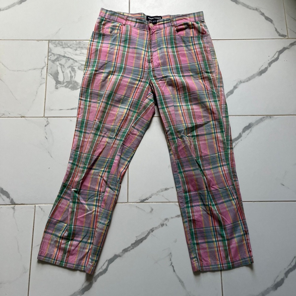 Polo by Ralph Lauren Pink, Green & Yellow Plaid Track Pants